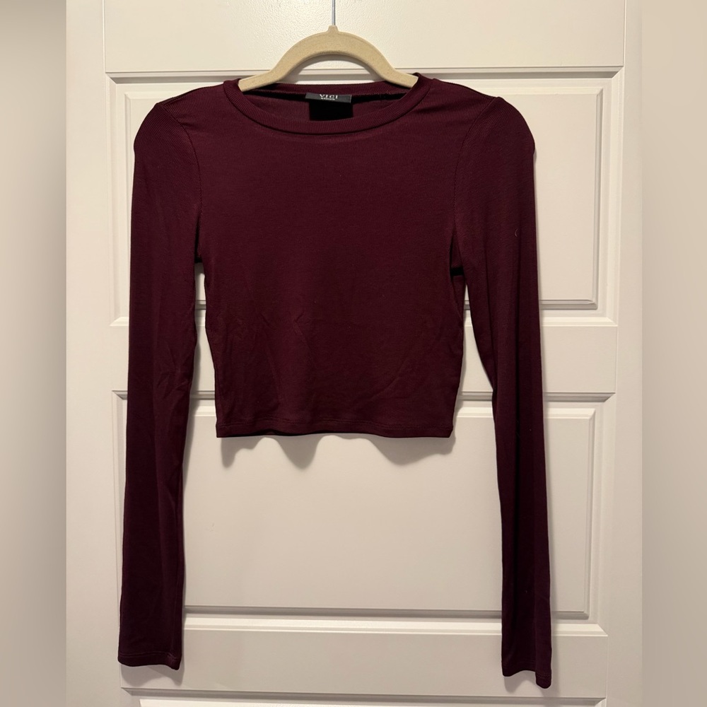 Vici Long Sleeve Crop Top in Burgundy Wine